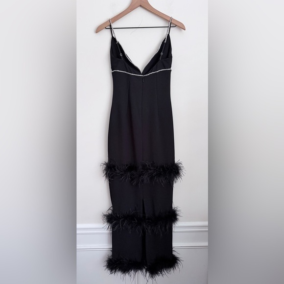 House of CB Maricel Crystallized rhinestone Fringe Ostrich feather Maxi Dress XS - Picture 5 of 11